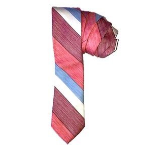 Eaton vintage tie, wide diagonal stripe, red-pink, baby blue, 55”